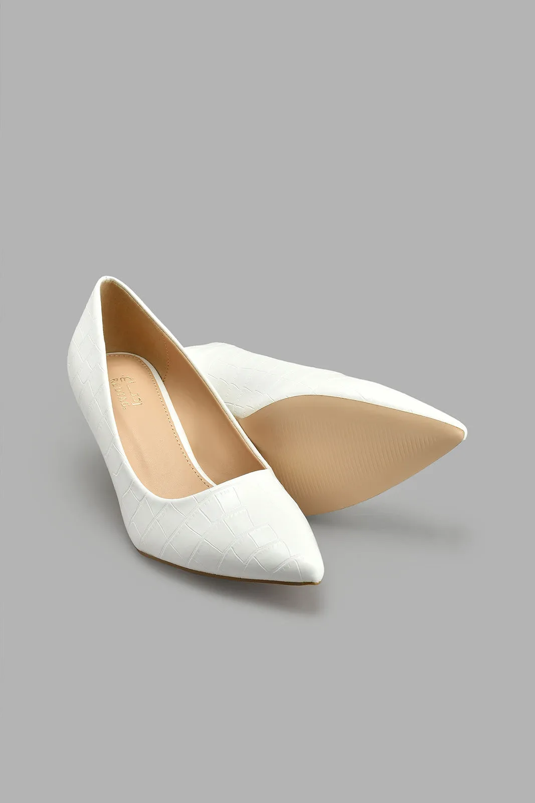 White Embossed Court Shoe