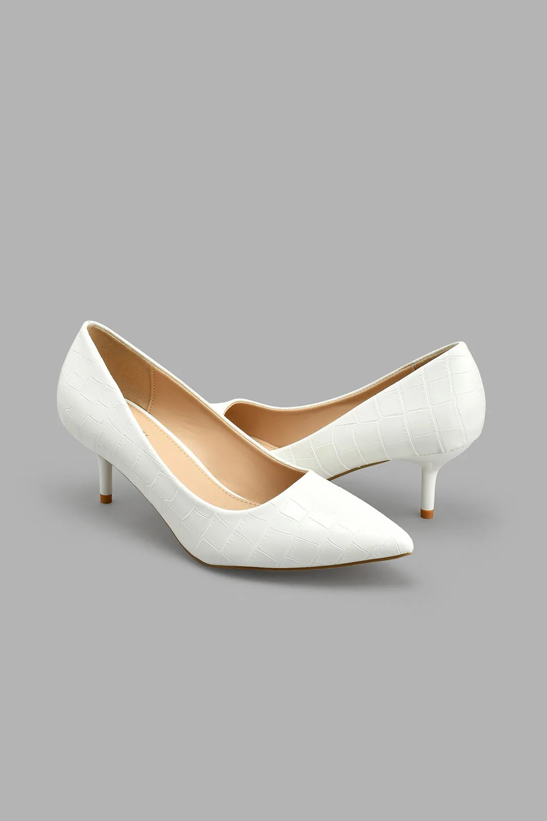 White Embossed Court Shoe