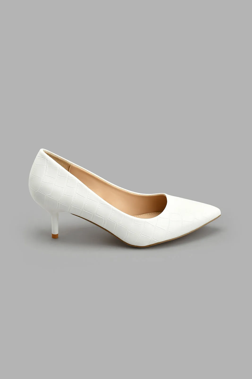 White Embossed Court Shoe