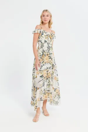 Women Cream Printed Maxi Dress