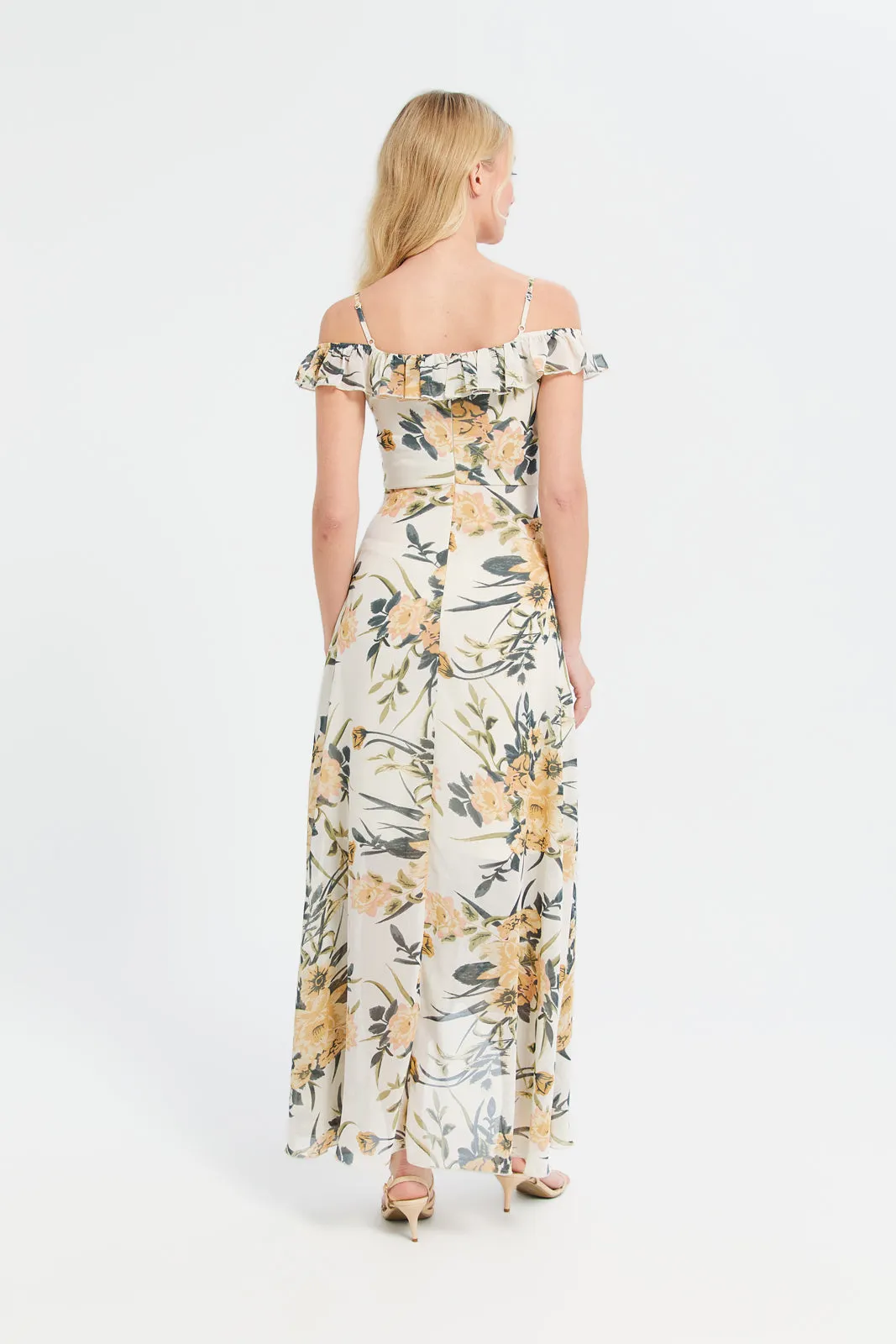 Women Cream Printed Maxi Dress