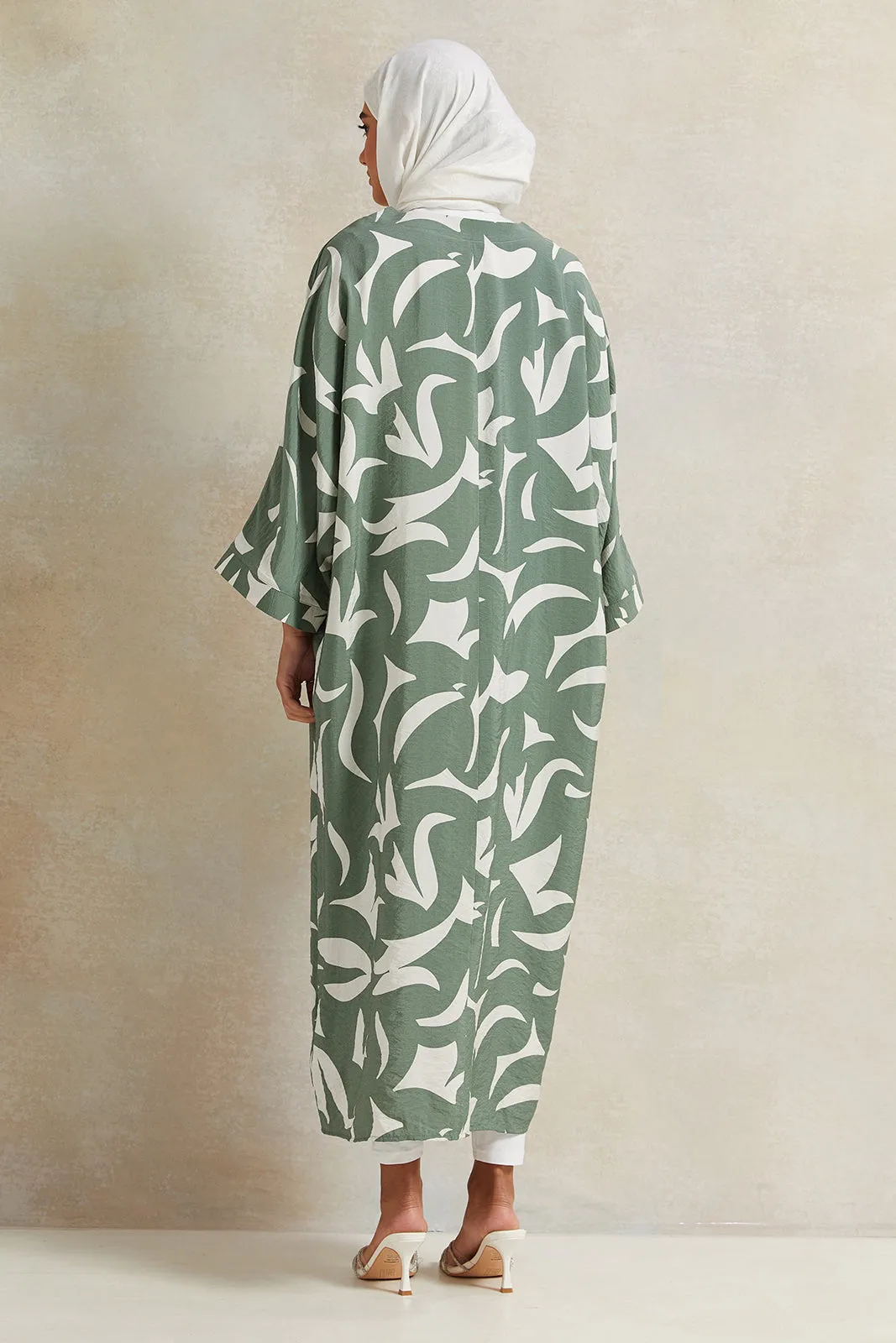 Women Green And Cream Printed Dress:Blue