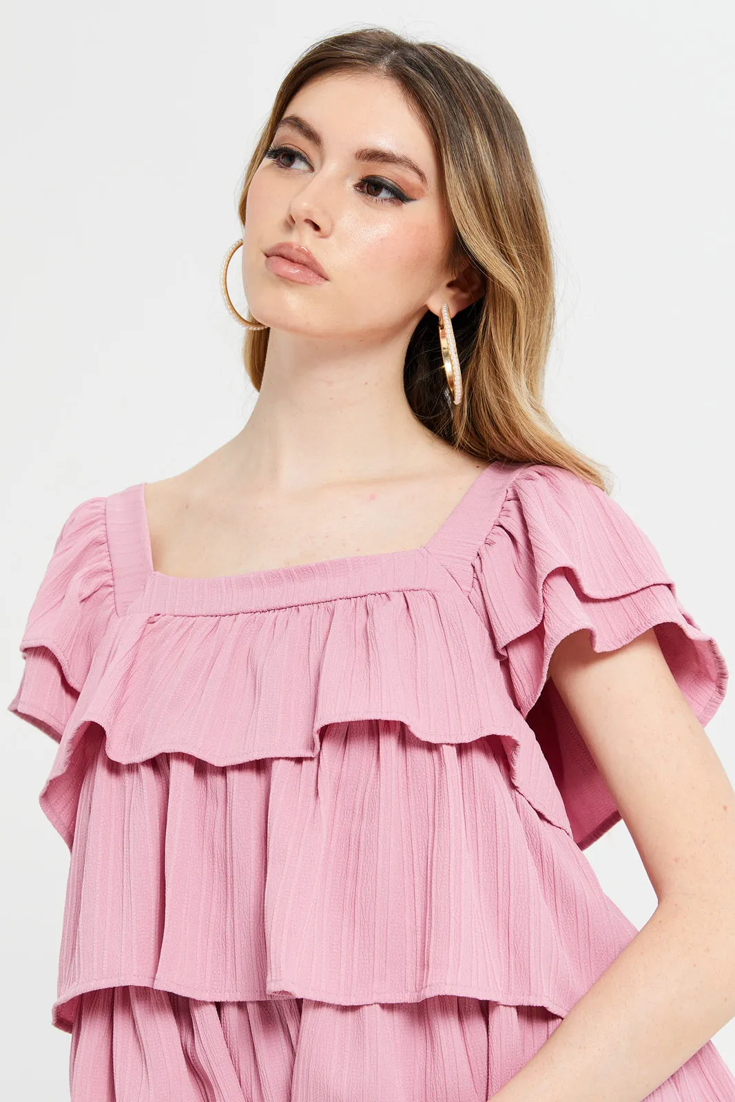 Women Pink Formal Layered Top