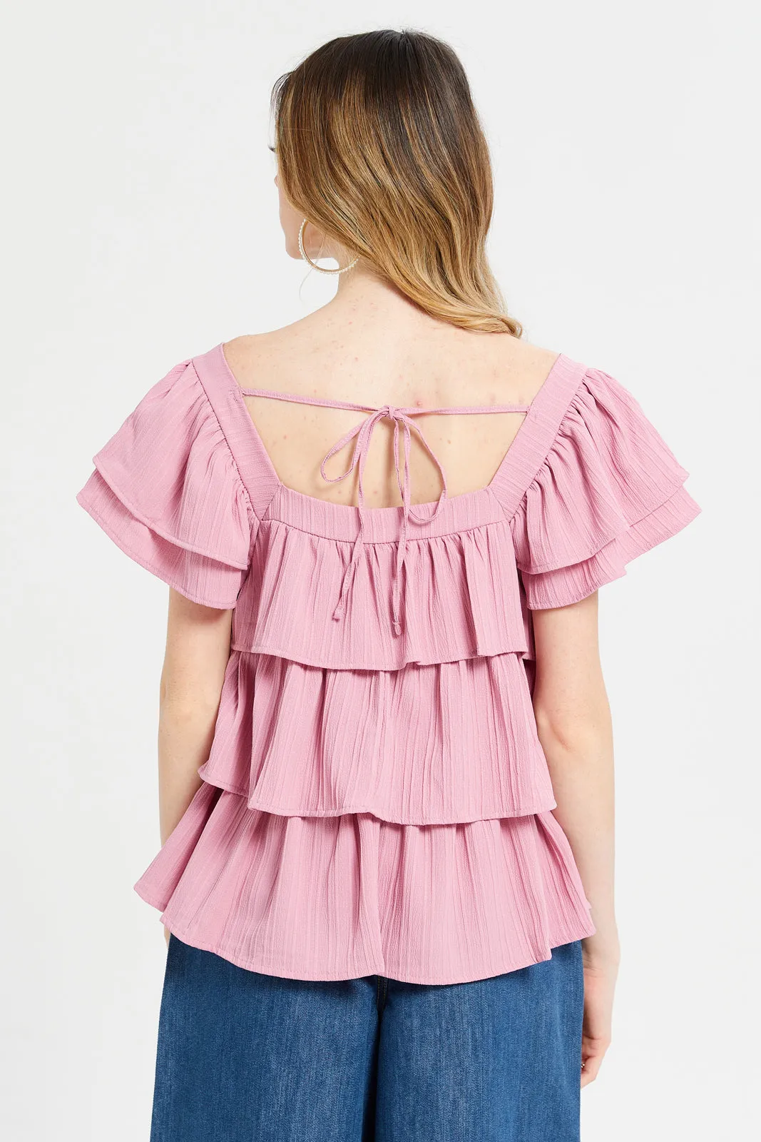 Women Pink Formal Layered Top