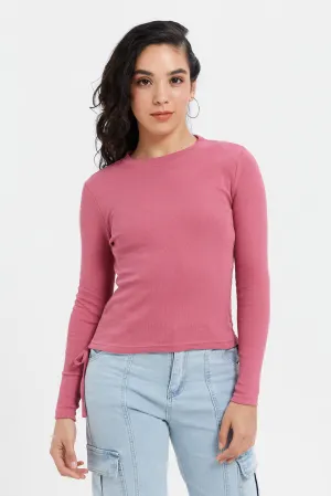 Women Pink Side Ruched T-Shirt