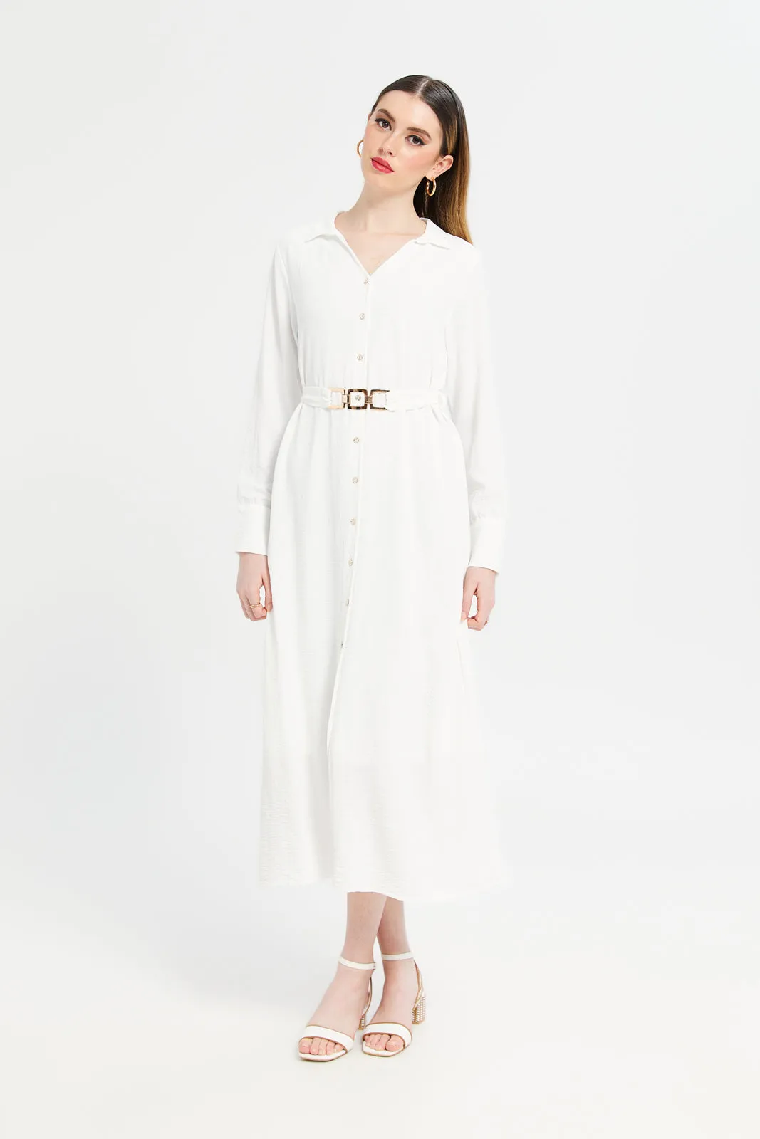 Women White Belted Dresses