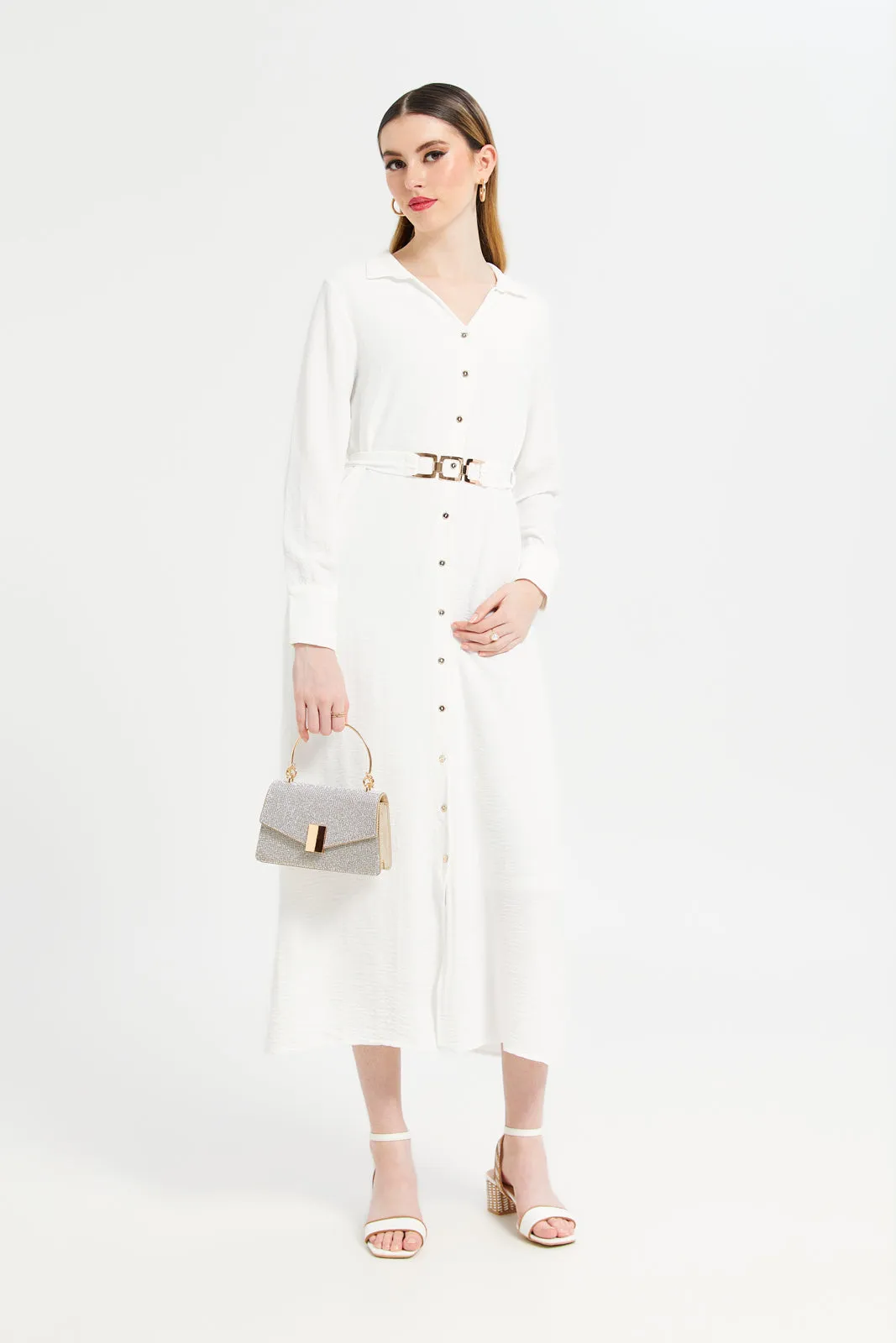 Women White Belted Dresses