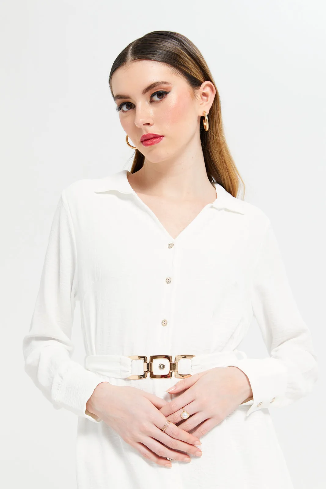 Women White Belted Dresses