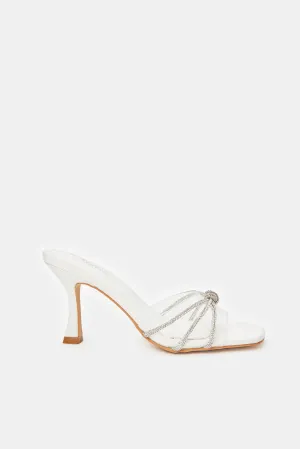 Women White Embellished Knot Mule