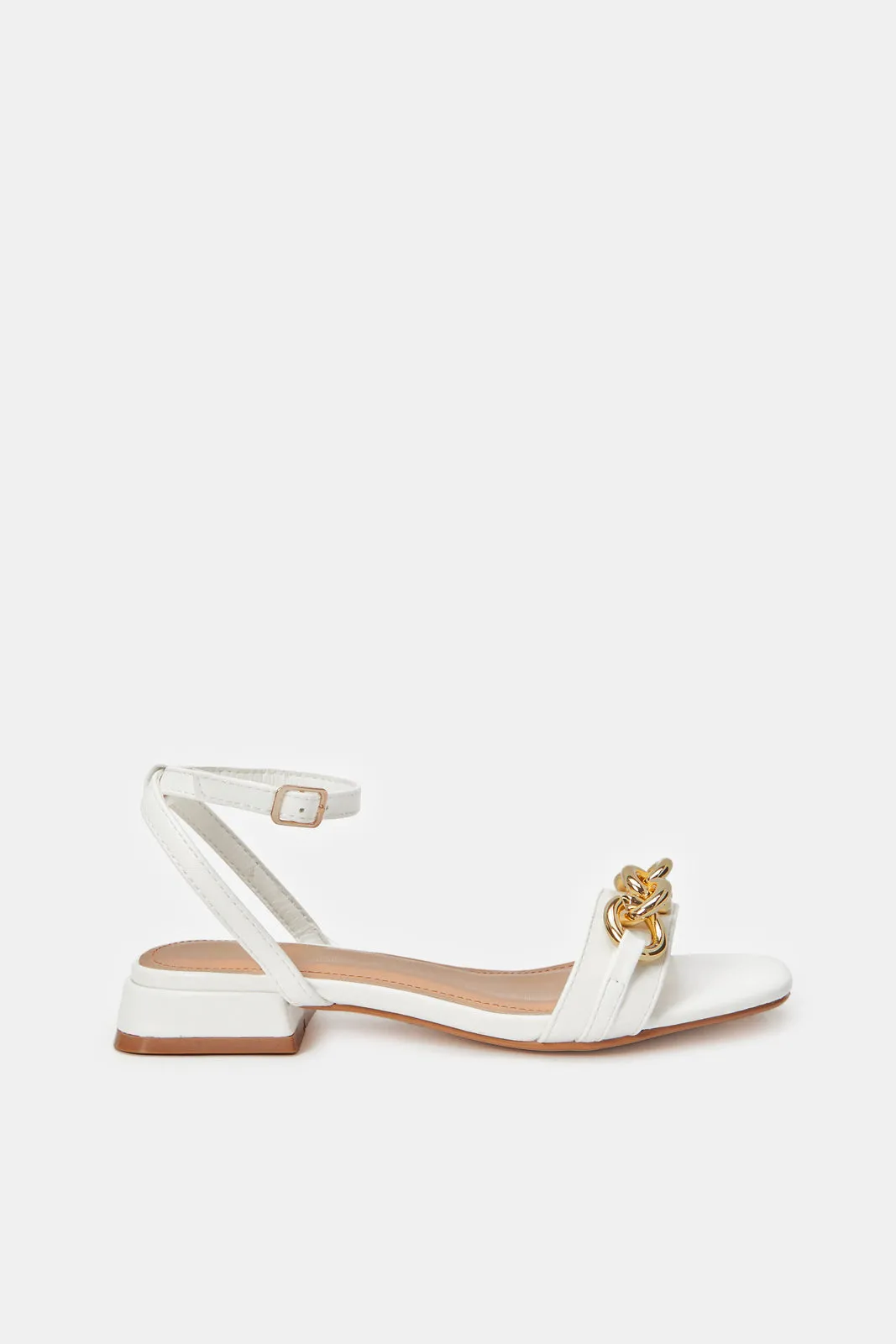 Women White Sandal With Chain Trim