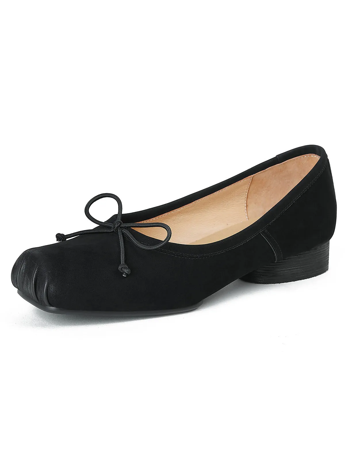 Women's Solid Color Square Toe Leather Ballerina