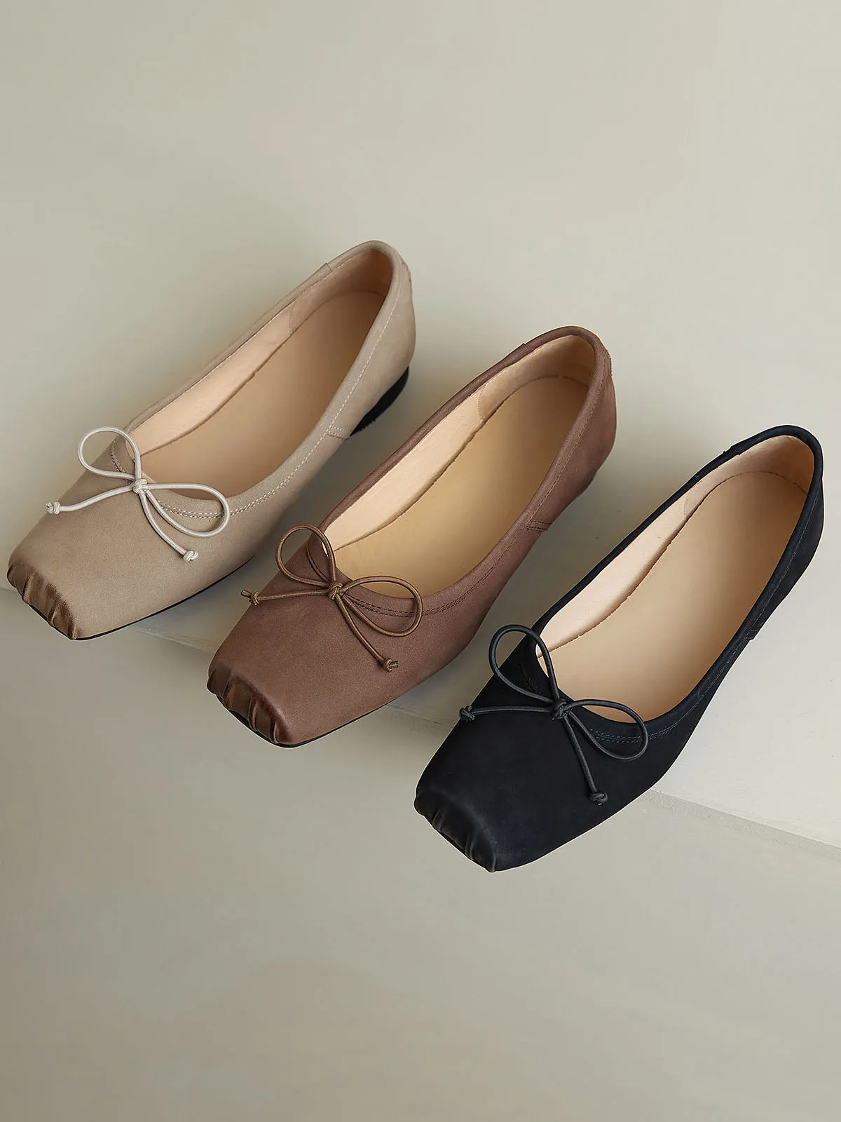 Women's Solid Color Square Toe Leather Ballerina